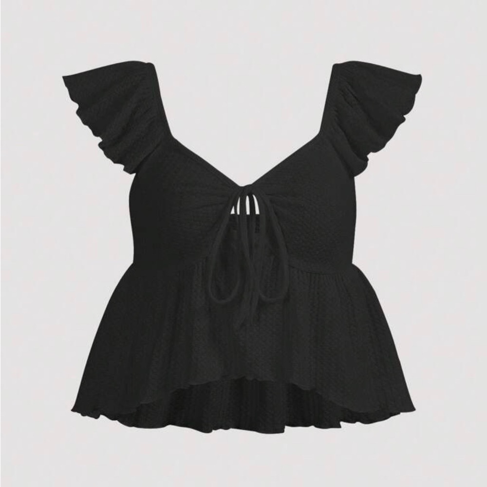 SHEIN EZwear Ruffle Trim Knot Front Peplum Top Small NWT